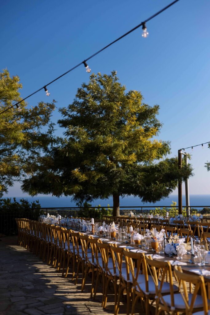 terracotta and blue table settings